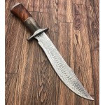 Handmade Damascus Steel 15.25 Inches Bowie Knife - Solid Marindi Wood/Bone Handle(Case/Knife may vary slightly) (REG-49)