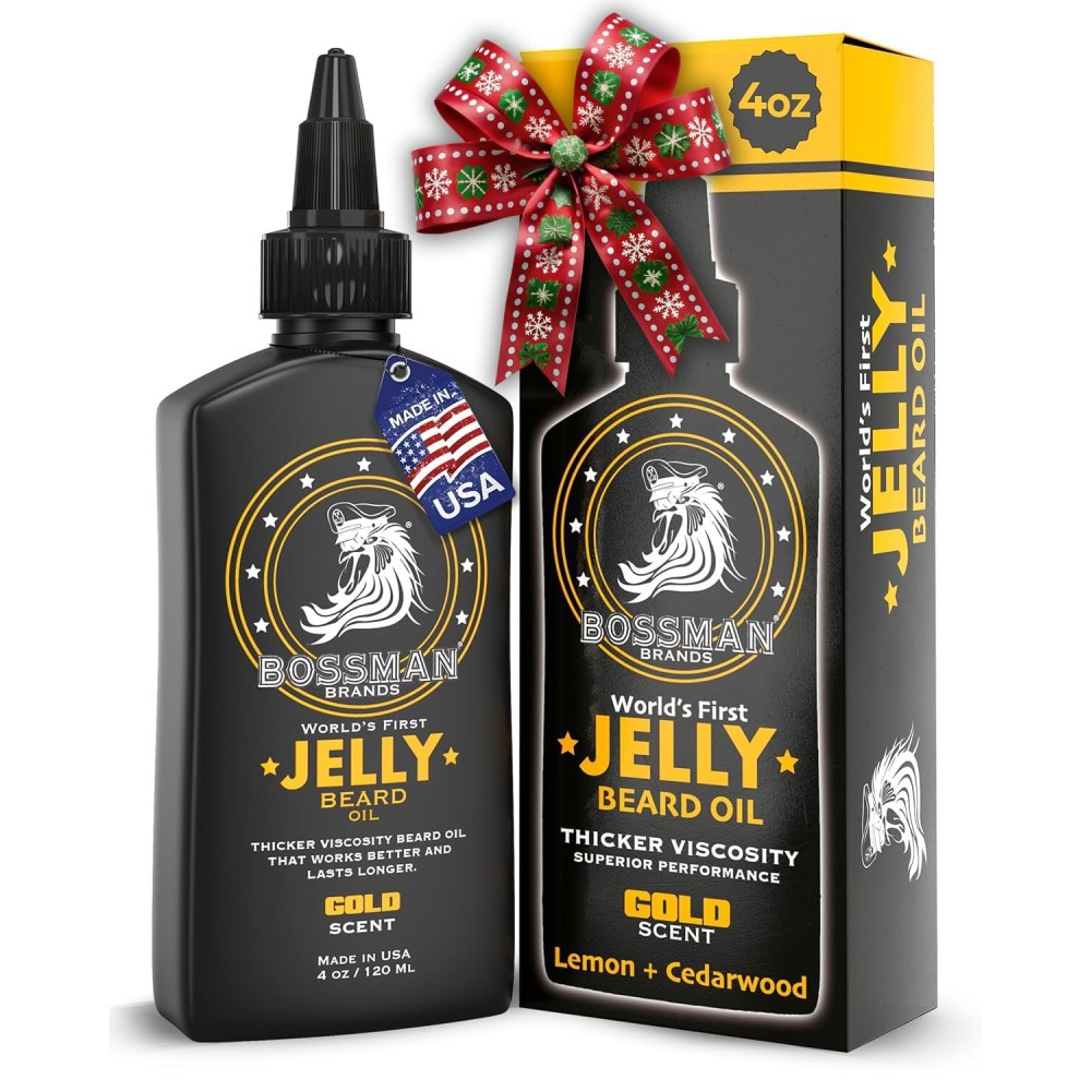 Bossman Jelly Beard Oil for Men (4 oz, Gold Scent) - Softens, Moisturizes & Conditions with Natural Ingredients