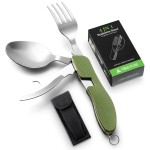 HIKENTURE 4-in-1 Camping Utensils,Stainless Steel Spoon Fork Knife Combo with Bottle Opener,Backpacking Eating Cutlery for Traveling,Hiking,Scouting Hobo Multitool Set (Army Green)