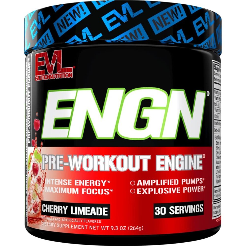 EVL Intense Pre Workout with Creatine - ENGN Energizing Pre Workout for Men Powder Drink for Lasting Energy Focus and Recovery - with Beta Alanine Caffeine and L Theanine - Cherry Limeade