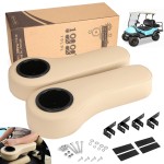 10L0L Golf Cart Rear Seat Kit Arm Rest Set with Cup Holder for Yamaha EZGO Club Car Golf Cart Sunscreen Coating Long Lasting, No Drilling Kits Include - Beige