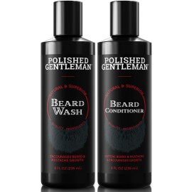 Polished Gentleman Beard Wash and Conditioner Set - Softens and Strengthens - Beard Shampoo with Growth Oil - Moisturizer & Beard Thickener - Tea Tree Unscented - Paraben-Free & Sulfate-Free (4oz)