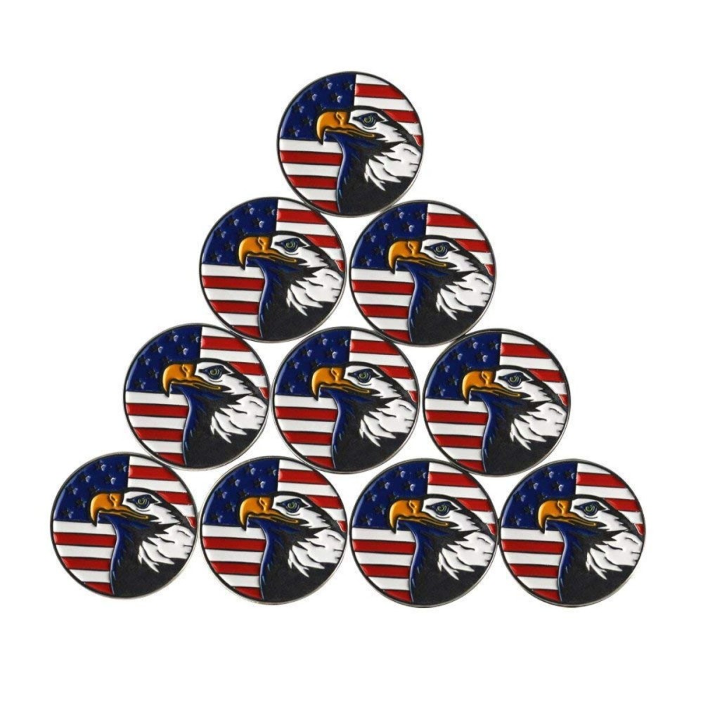 PINMEI Lot of 10 Golf Ball Marker Dia 24.4MM, Special Unique, Soft Enamel Technique (Eagle Ball Marker)