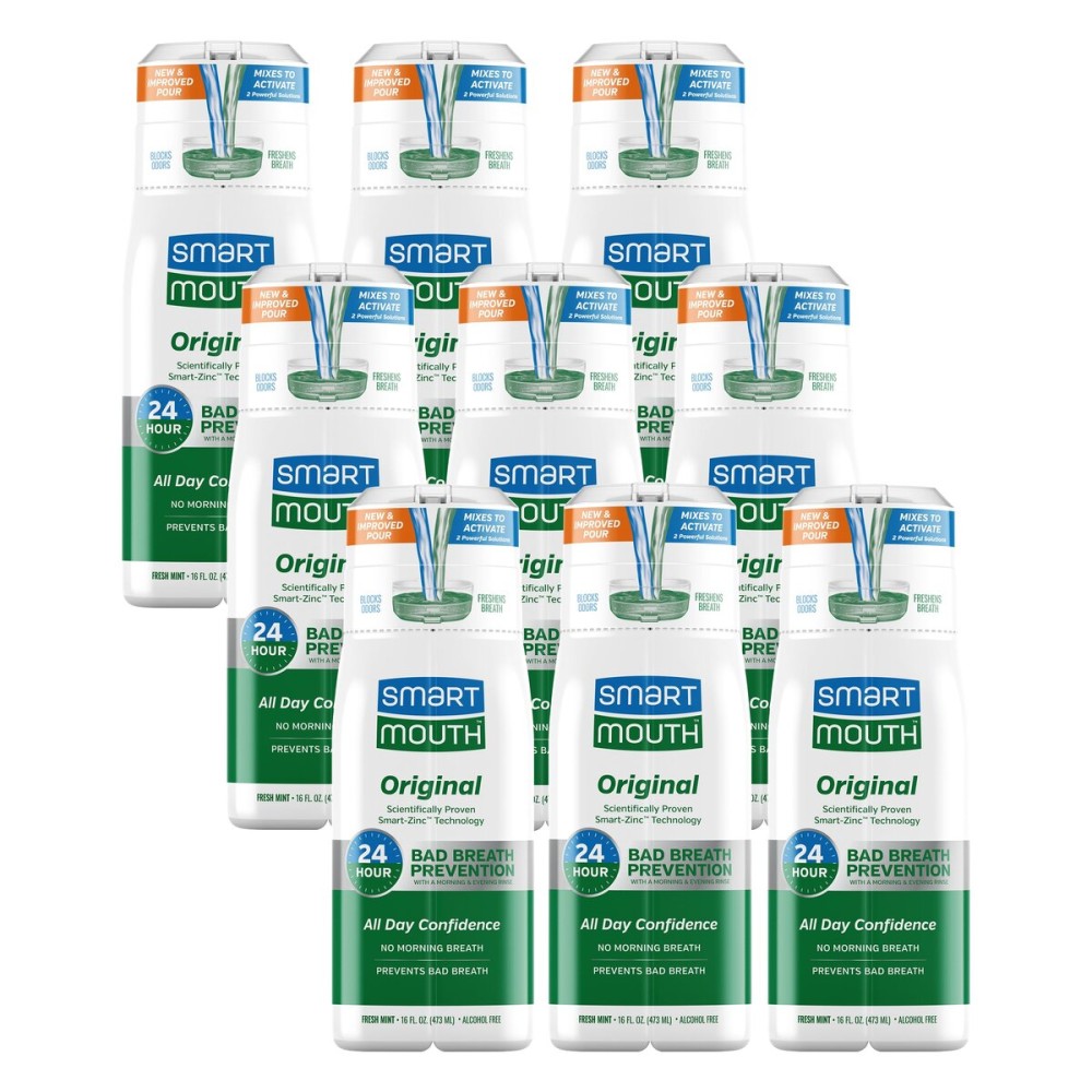 SmartMouth Original Activated Mouthwash for Bad Breath, Lasts 24 Hours, Fresh Mint, 16 fl oz, 9 Pack