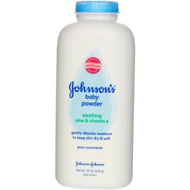 Johnsons Baby Powder with Naturally Derived Cornstarch Aloe & Vitamin E, Hypoallergenic, 15 oz