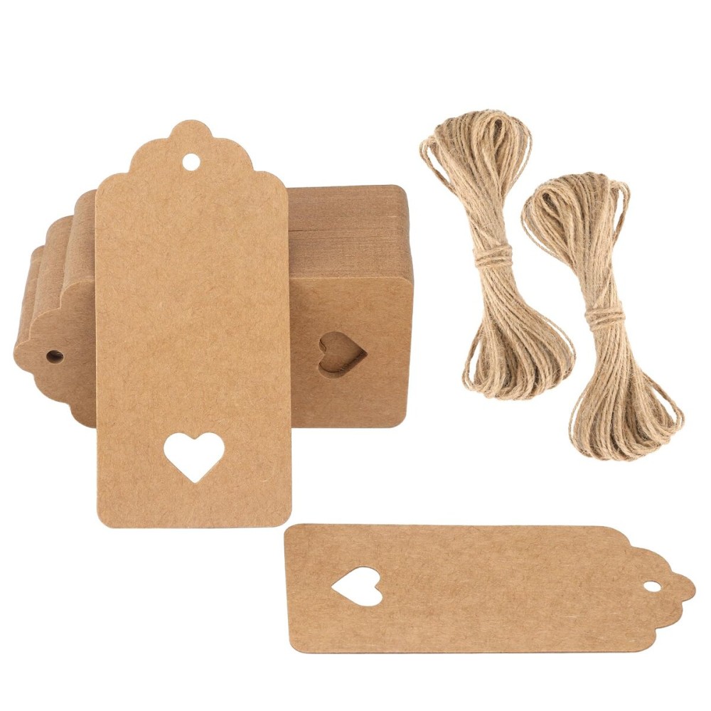 G2PLUS 100PCS Blank Gift Tags with String, Kraft Paper Hangtags, Hollow Heart Gift Tags, Wedding Favors Tags for Valentine\'s, Thanksgiving, Christmas