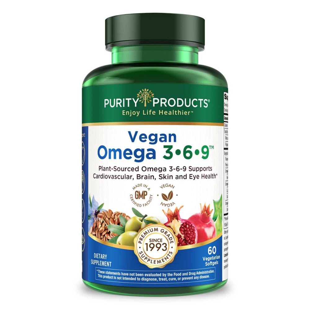 Purity Products Omega 3-6-9 Vegan and Vegetarian Formula - 5 in 1 Essential Fatty Acid Complex - Scientifically Formulated Plant-Based Omega 3 6 9 Essential Fatty Acids (EFA) - from (60)