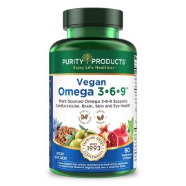 Purity Products Omega 3-6-9 Vegan and Vegetarian Formula - 5 in 1 Essential Fatty Acid Complex - Scientifically Formulated Plant-Based Omega 3 6 9 Essential Fatty Acids (EFA) - from (60)