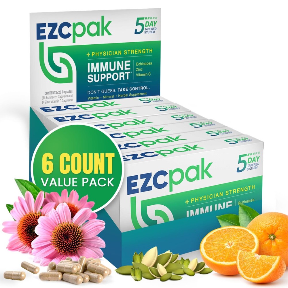 EZC Pak 5-Day Tapered Immune Support Booster - Vitamin Immune Support Supplement, Echinacea, Zinc Vitamin C, Immune Boosters for Adults - Immune Support Vitamins (Pack of 6)