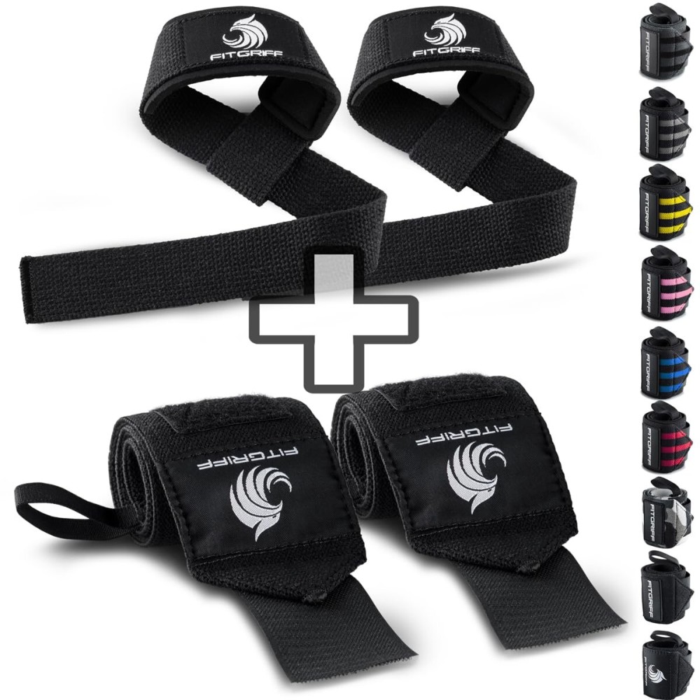 Fitgriff Lifting Straps & Wrist Wraps (Bundle) Superior Support for Weightlifting & Gym Workouts - for Men and Women (Black Original)