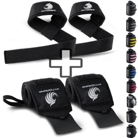 Fitgriff Lifting Straps & Wrist Wraps (Bundle) Superior Support for Weightlifting & Gym Workouts - for Men and Women (Black Original)
