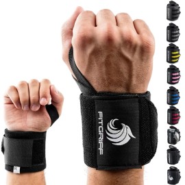Fitgriff Wrist Wraps for Weightlifting (18) Heavy-Duty Support for Gym, Bench Press, and Pushups (1 Pair) - for Men and Women (Black Original)
