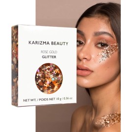 KARIZMA Rose Gold Glitter. 10g Chunky Face Hair Eye and Body Sparkles for Women. Rave Festival Accessories, Cosmetic Makeup. Loose Glitz Set