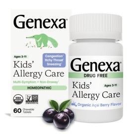 Genexa Kids Allergy Care | Drug Free, Non-Drowsy Children\'s Allergy & Decongestant Remedy | Vegan & Non-GMO | Homeopathic Relief Made Clean | Organic Acai Berry Flavor | 60 Chewable Tablets Ages 3-11