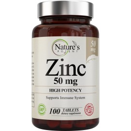 Zinc 50mg [High Potency] Supplement - Immune Support System from Natural Zinc (Oxide/Citrate) 100 Tablets, Made by Natures Potent.