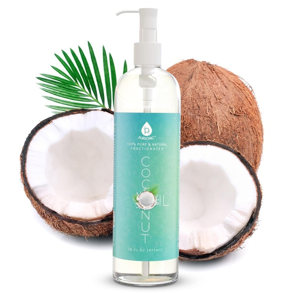 Pursonic Pure Unscented Fractionated Coconut Oil - 16 Oz Multipurpose Oil for Skin, Hair, Body Massage & Makeup Removal - Carrier Oil for Essential Oils and Aromatherapy