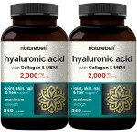 NatureBell 2 Pack Hyaluronic Acid Supplements 2,000 mg | 480 Total Capsules, with MSM & Hydrolyzed Bovine Collagen - 3 in 1 Support for Skin Hydration, Joint Lubrication, Hair, and Eye Health