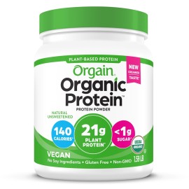 Orgain Organic Vegan Protein Powder, Natural Unsweetened - 21g of Plant Protein, 4g Prebiotic Fiber, Low Net Carbs, No Lactose Ingredients, No Added Sugar, Non-GMO, For Shakes & Smoothies, 1.59 lb
