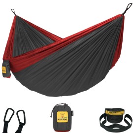 Wise Owl Outfitters Hammock for Camping Double Hammocks Gear for The Outdoors Backpacking Survival or Travel - Portable Lightweight Parachute Nylon DO Charcoal & Red