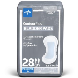 Medline ContourPlus Bladder Control Incontinence Pads, Moderate Absorbency, 5.5 x 10.5, 28 Count
