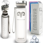 Embrava Best Sports Water Bottle - 32oz - Leakproof & BPA Free, Ideal for Gym, Hiking & Travel - Flip Top, Wide Mouth, Durable Tritan Plastic - Water Bottle with Strap & Filter - White