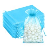 G2PLUS Organza Bags 46 Inches, 100PCS Blue Organza Gift Bags with Drawstring, Sheer Mesh Jewelry Pouches Candy Bag for Christmas, Wedding Party Favors (Lake Blue)