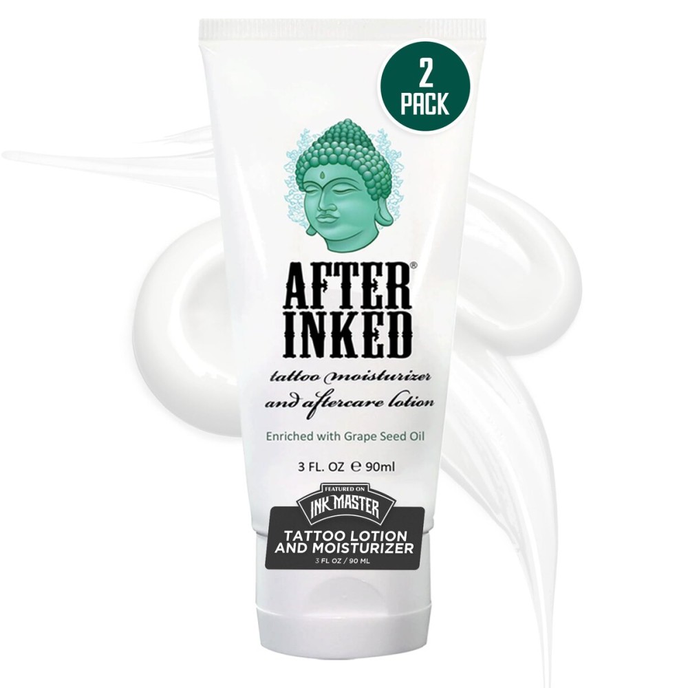 After Inked Tattoo Aftercare Lotion - Moisturizing Balm for Inked Skin, As Seen on INK MASTER - Hydrating Cream with Grape Seed Oil, Skin Nourishment & Daily Maintenance - 3 Fluid oz Tube (2-Pack)