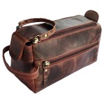 RUSTIC TOWN Leather Toiletry Bag for Men - Hygiene Organizer Travel Dopp Kit (Walnut Brown)