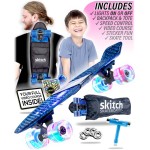 SKITCH Complete Skateboards for Kids Ages 6-12 Beginners Boys Year Old Children Youth Gift Set 22 Inch Penny Board Mini Cruiser ABEC 9 Bearings Skateboard Backpack Bag Skate Tool (Blue Galaxy LED+)