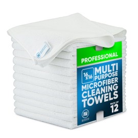 MW Pro Microfiber Cleaning Cloth | White (12 Pack) | Size 16 x 16 | All Purpose Microfiber Towels - Clean, Dust, Polish, Scrub, Absorbent