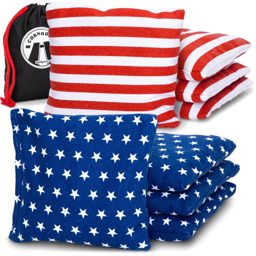 GoSports Official Regulation Cornhole Bean Bags Set (8 All Weather Bags) - America Stars and Stripes or Red and Blue - Choose Your Style