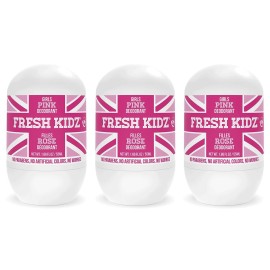 Fresh Kidz Roll On Deodorant for Kids and Teens - Baking Soda and Aluminum-free 24 Hour Protection for Sensitive Skin - Girls Pink 1.86 fl.oz. (3 Pack)