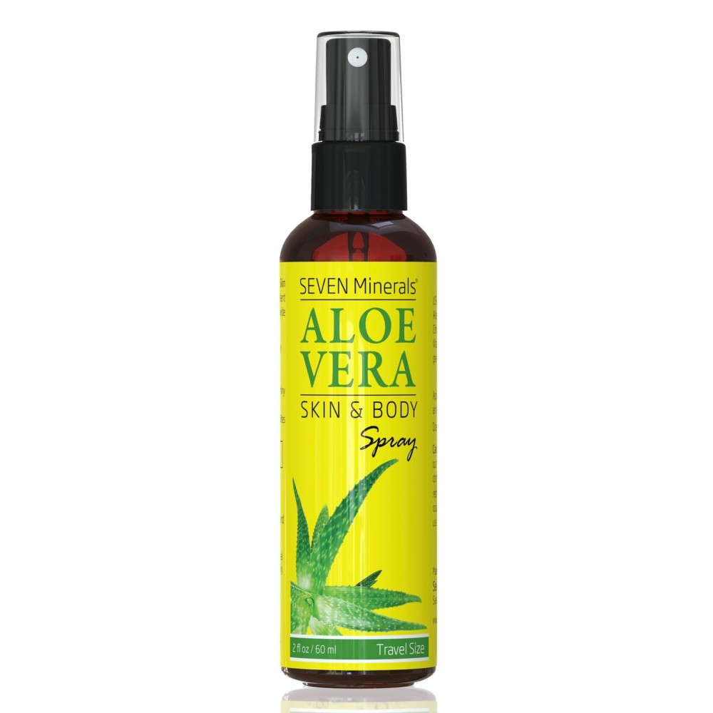 Seven Minerals Travel Size Organic Aloe Vera Spray with 100% Pure Aloe From Freshly Cut Aloe Plant, Not Powder - No Xanthan,So It Absorbs Rapidly With No Sticky Residue (2 fl oz)