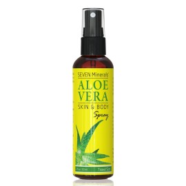 Seven Minerals Travel Size Organic Aloe Vera Spray with 100% Pure Aloe From Freshly Cut Aloe Plant, Not Powder - No Xanthan,So It Absorbs Rapidly With No Sticky Residue (2 fl oz)