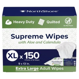 NorthShore Supreme Heavy-Duty Quilted Wipes, X-Large, 9 x 13 in., 50 ct, 3-Pack