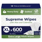 NorthShore Supreme Heavy-Duty Quilted Wipes, X-Large, 9 x 13 in., Case/600 (12/50s)