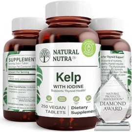 Natural Nutra Kelp Iodine with Potassium Iodide - Thyroid Support Supplement - Immune Strength & Metabolism Balance - Vegan Sea Kelp for Wellness - 225 mcg Iodine - 250 Tablets