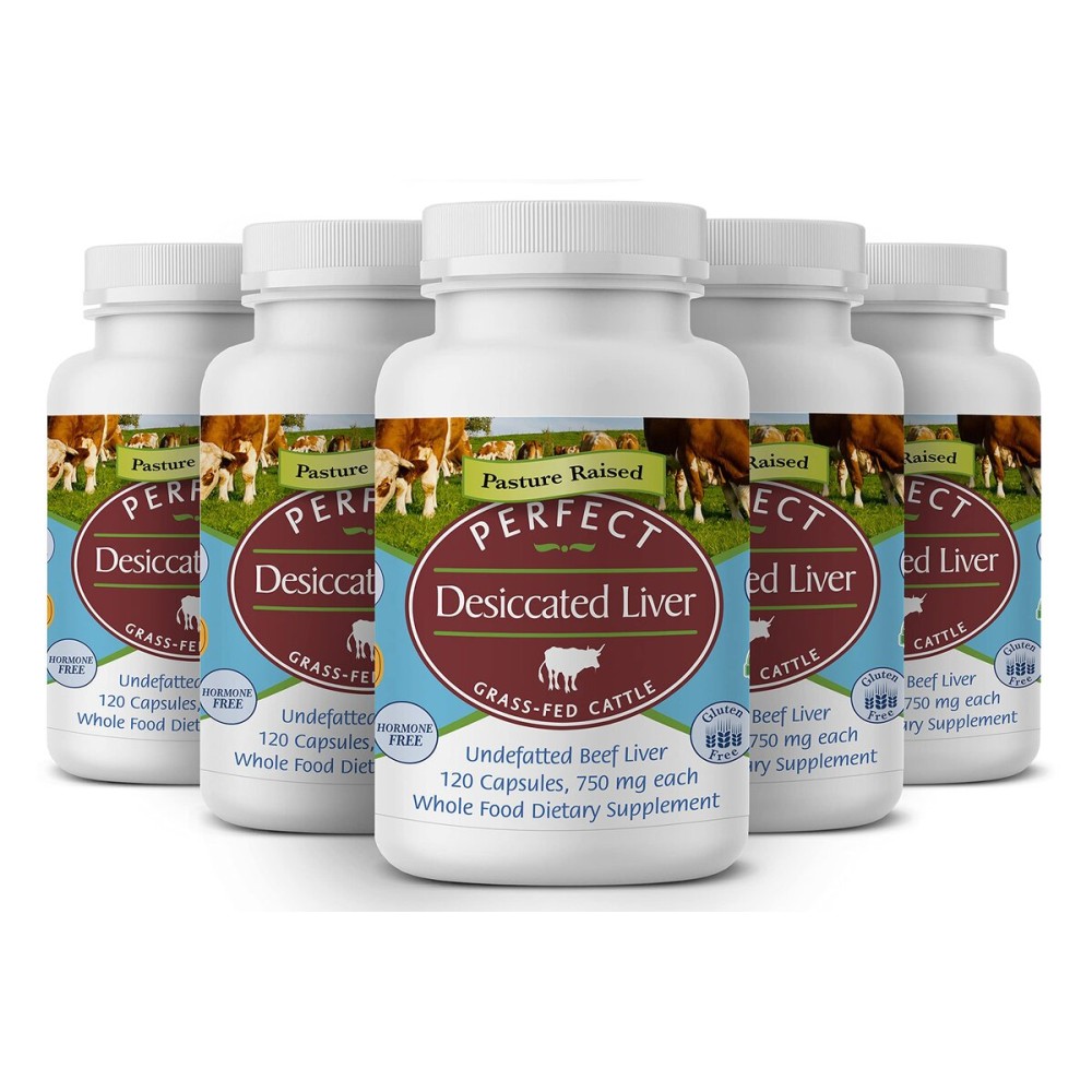 Perfect Supplements - Perfect Desiccated Liver - 120 Capsules - Undefatted Beef Liver - Natural Source of Protein, Iron, Vitamins A & B - 5 Pack