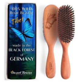 100% Wild Boar Bristle Hairbrush for Natural Healthy Hair, Medium Soft Tibet Bristles, Pear Wood Handle, Wooden Hair Brush for Fine or Thinning Hair, for Women & Men, Made in Germany\'s Black Forest