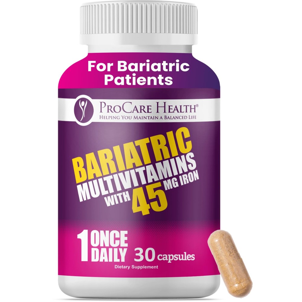 ProCare Health Bariatric Multivitamin with 45mg Iron (30 Easy to Swallow Capsules) - Once Daily Post-Op Support for Gastric Bypass & Sleeve with 1 Month Supply, No Artificial Colors, Gluten-Free