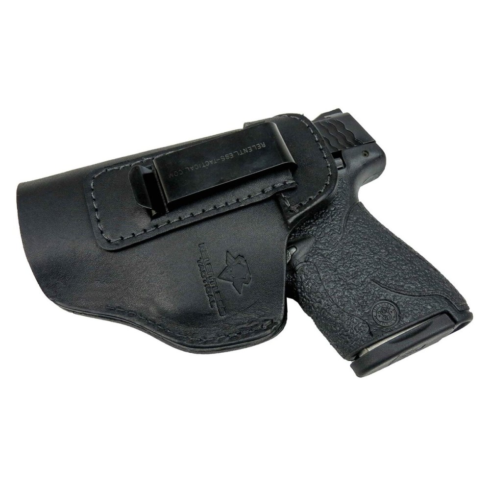 Relentless Tactical The Defender Leather IWB Holster | Made in USA | Fits Glock 17 19 19X 22 26 43 43X 45 | Taurus GC3 | S&W M&P Shield | Canik TP9 Elite | Plus All Similar Sized Handguns | Black LH