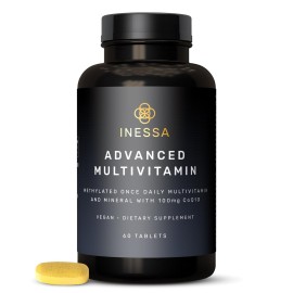 Inessa Methylated Multivitamin for Men and Women - Advanced Natural Daily Mens Multivitamins with CoQ10 100mg, Vitamins D3, K2, A, B Complex Vitamins, Folic Acid & Zinc - 60 Vegan Tablets