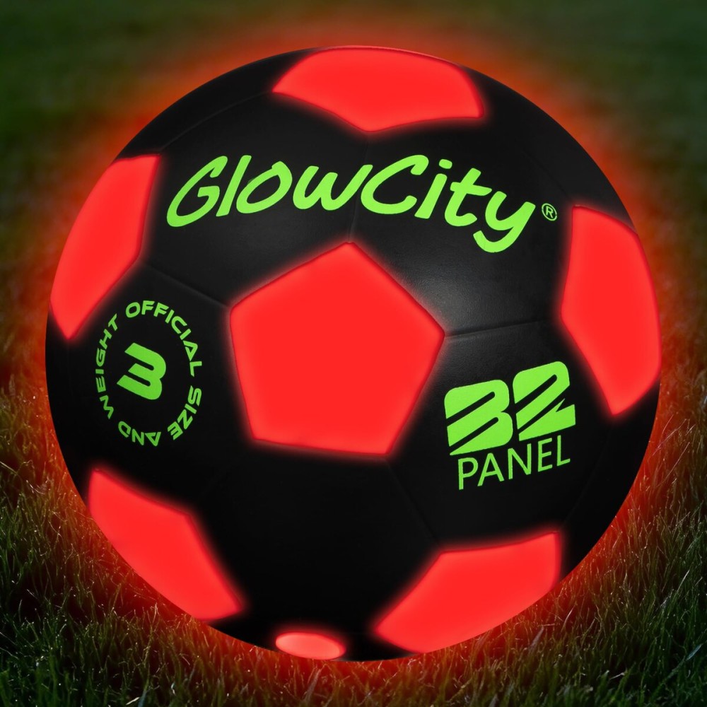 GlowCity Light Up LED Soccer Ball for Kids - Size 3, Black/Red