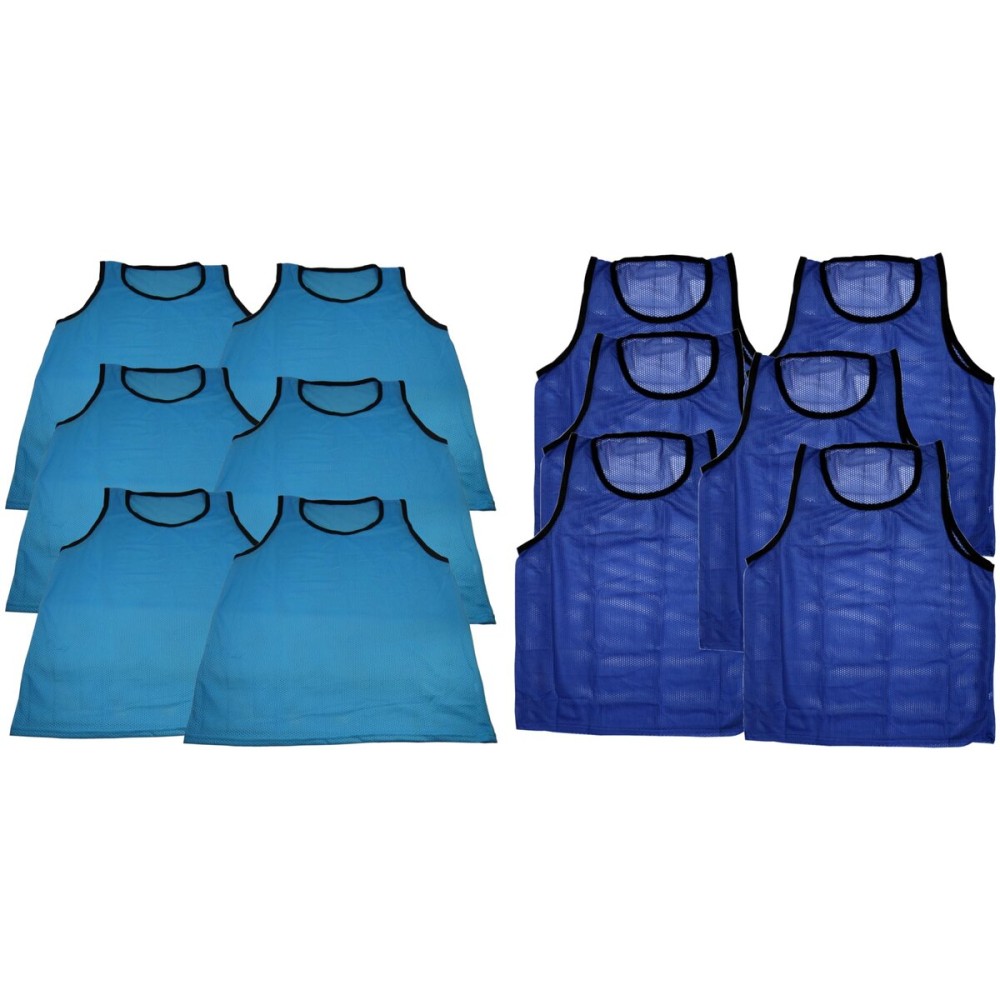 BlueDot Trading Adult Sports Pinnie Scrimmage Training Vest, Combo Light Blue/Blue, 12 Pack