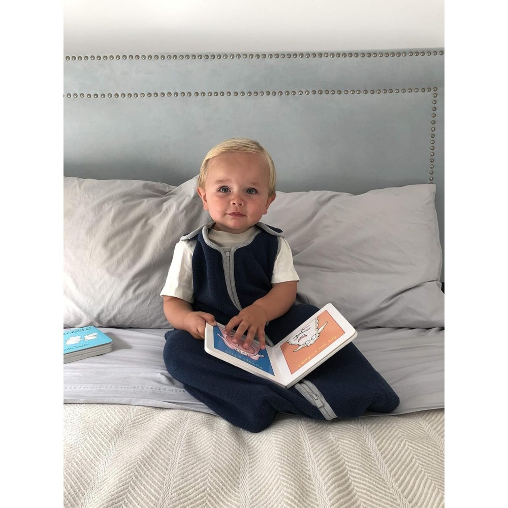 Baby Sleeping Bag Sack - Easy Care Premium Polar Fleece, Indoor Wearable Blanket for Boys & Girls. Fits Infants, With Convenient Shoulder Straps for Safe & Comfortable Sleep, Navy, Small (0-6 Months)