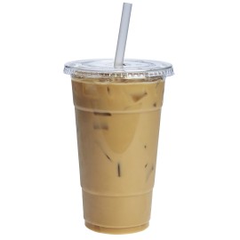 GUSTO Clear Plastic Cups with Flat Lids [24 oz - 50 Count] - Disposable Iced Coffee Cups with Lids - PET Plastic Cold Cups for Smoothies, Juices & To-Go Drinks - Formerly Comfy Package