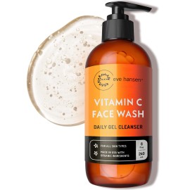Vitamin C Cleanser Face Wash - HUGE 8 oz Gentle Facial Cleansing Gel for Uneven Skin Tone, Age Spots and Fine Lines - Natural Face Soap with Aloe Vera, Green Tea, Ginseng