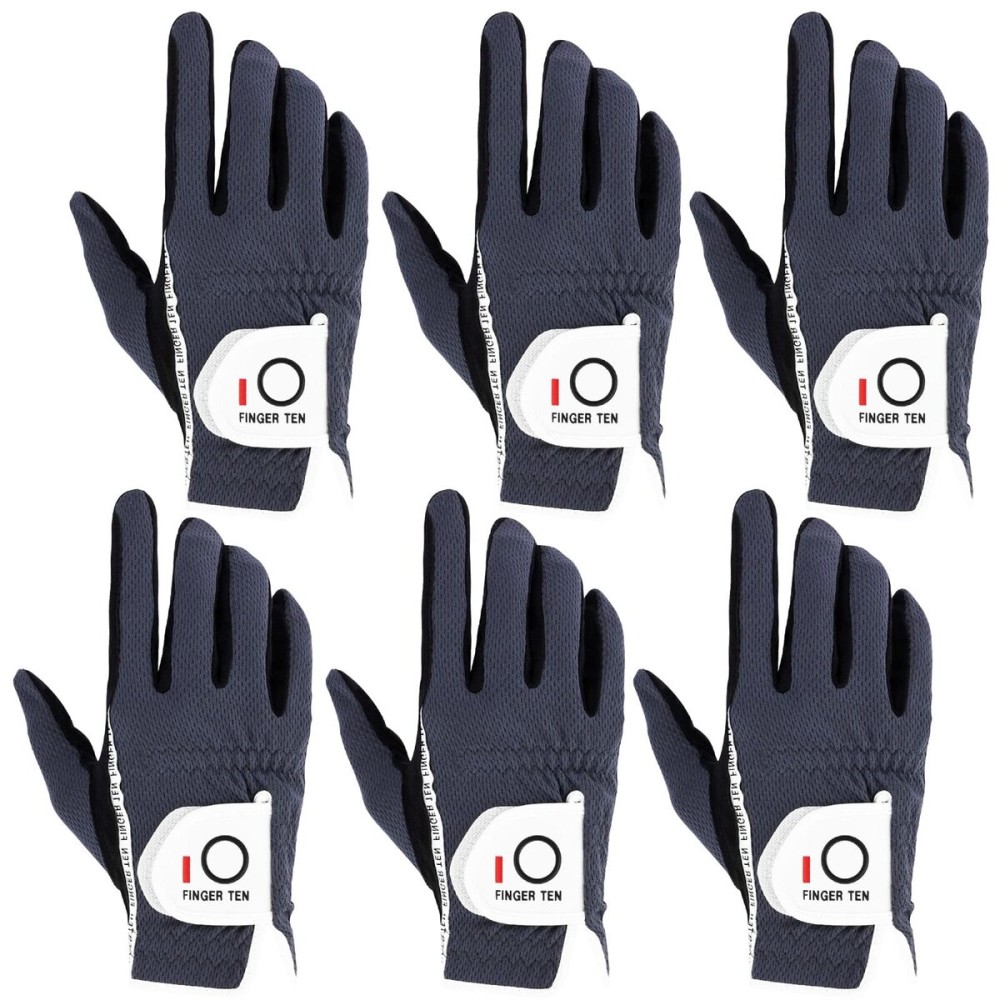 FINGER TEN Golf Gloves Men Right Left Handed Golfer Mens Glove RainGrip Hot Wet Weather Value 6 Pack, All Weather in Grey Medium (Grey, Medium, Right)