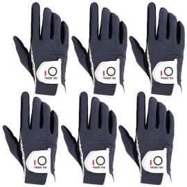 FINGER TEN Golf Gloves Men Right Left Handed Golfer Mens Glove RainGrip Hot Wet Weather Value 6 Pack, All Weather in Grey Medium (Grey, Medium, Right)