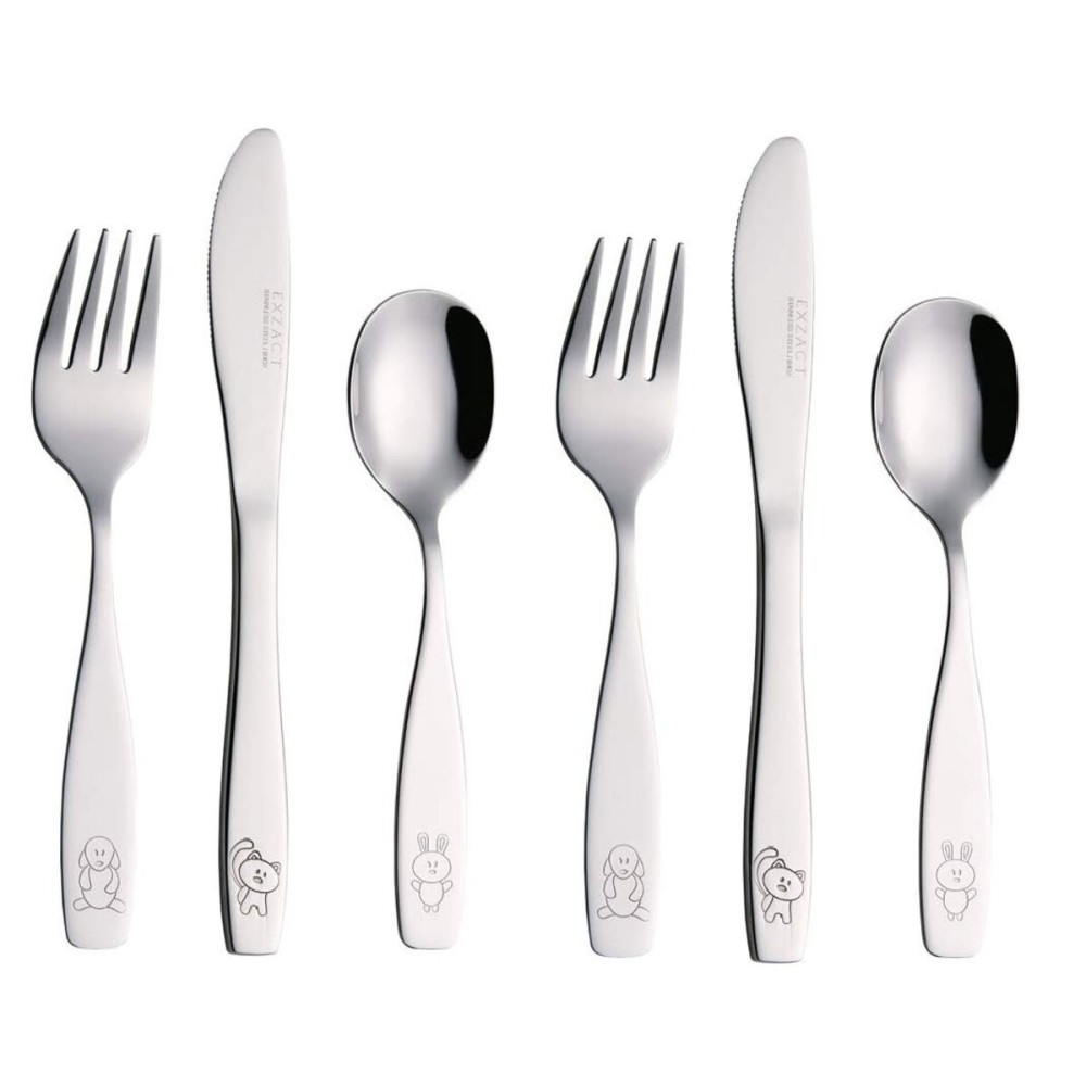 Exzact Children\'s Flatware Kids Silverware 6pcs, Toddler Utensils, Dishwasher Safe, 24 Months+